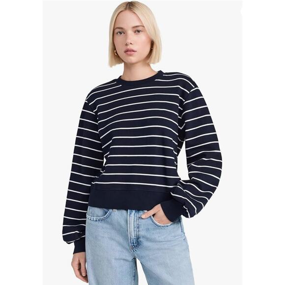 FRAME Women's Blouson Sleeve Navy and White Sweatshirt XS - Picture 1 of 6